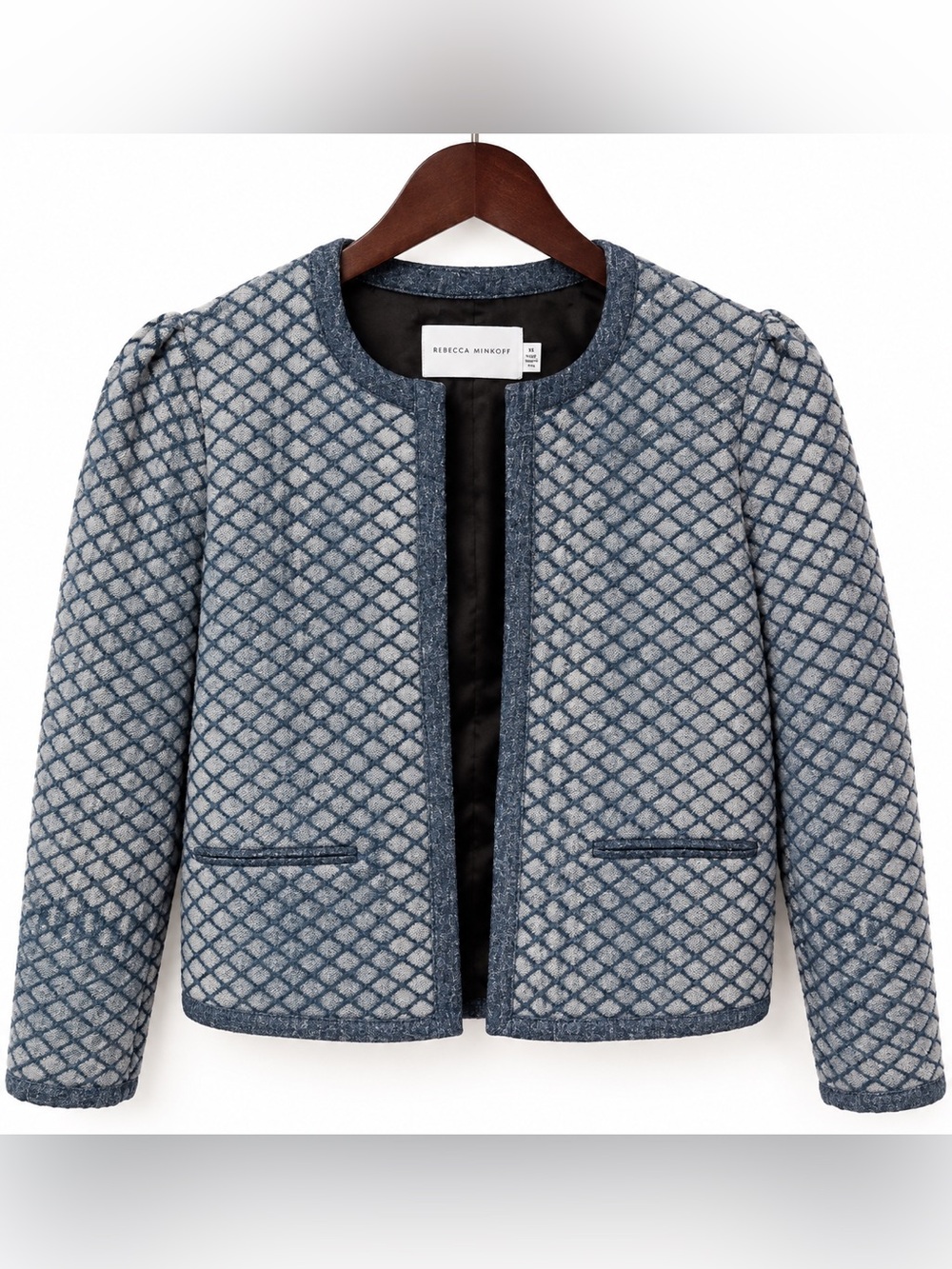 Rebecca Minkoff Blue Quilted Collarless Jacket Excellent Condition Like New
